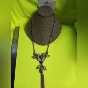 Loft long dangle Crystal goldtone chain necklace